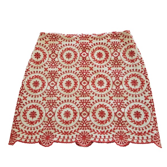 LOFT Dresses & Skirts - LOFT ANN KLEIN Boho Mini Skirt Petites Orange Embroidered Eyelet Size 6P